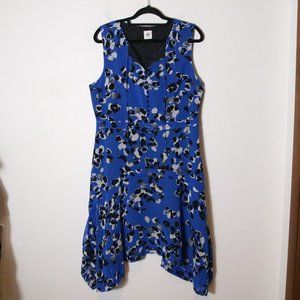 Cabi Womens Untamed Electric Blue Fit & Flare Asymmetric Hem Dress Large Floral